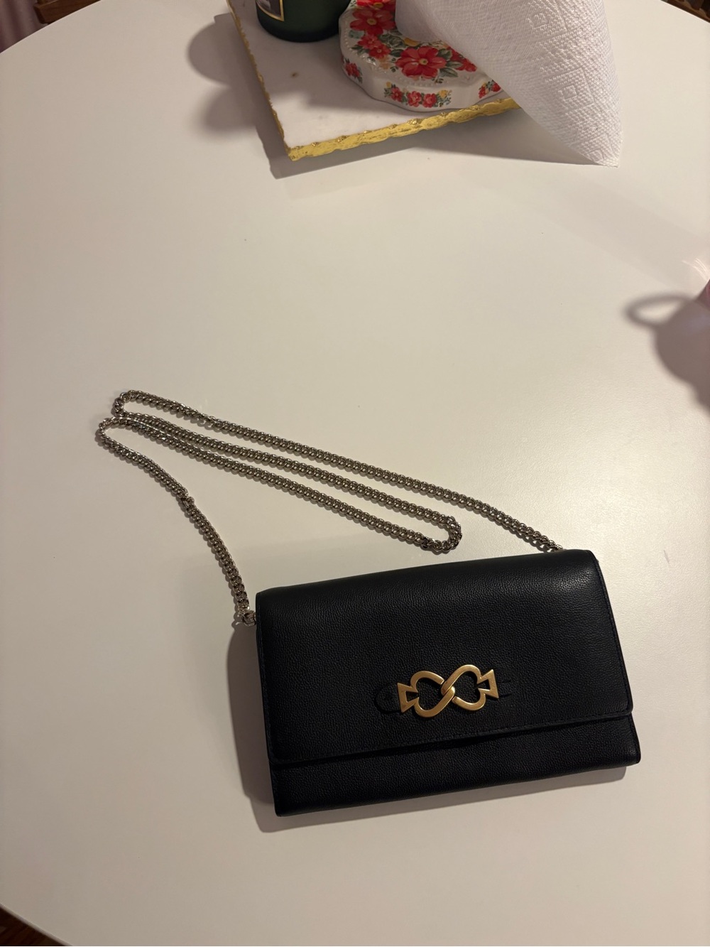 Black Leather Crossbody Bag with Gold Accent